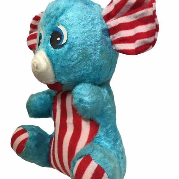 RARE Vintage Elephant Plush Blueberry Candy Stripe